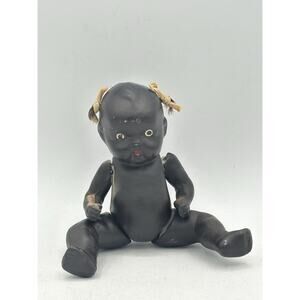 1930s Black Bisque Doll Jointed 4" Doll Hand Painted Made in Japan